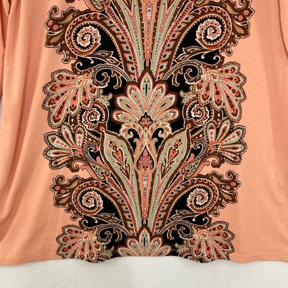 JM Collection size XL Orange Multi Color Abstract V neck Stretch Knit Tunic - Picture 4 of 10